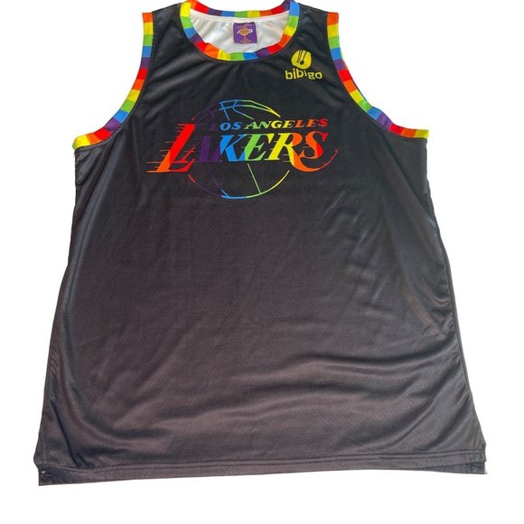 Lakers Pride Night Jersey Tank Top Multicolor Bibigo Black Rainbow Size XL - Picture 1 of 6